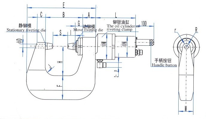 铆接机铆钳尺寸